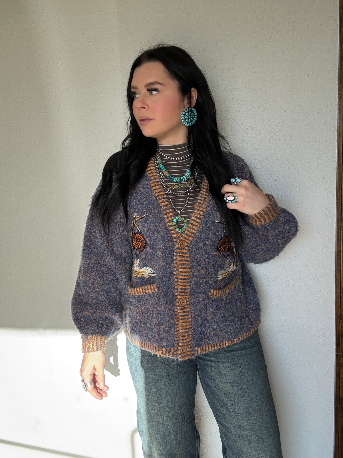 Striped Mock Neck Long Sleeve Top: CHOCOLATE