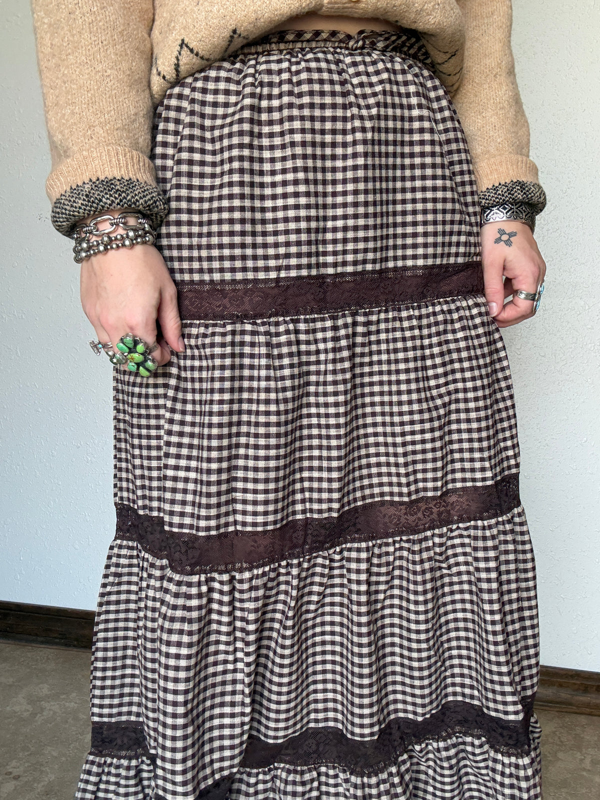 Gringa Gingham Lace Maxi Skirt