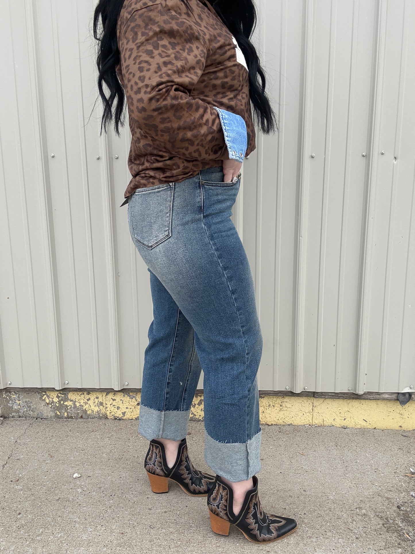 Vintage Wash Mid Rise Straight Leg Denim