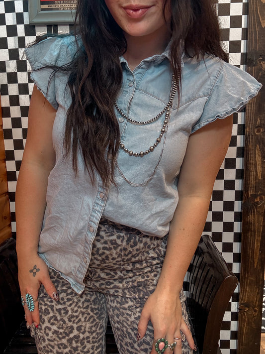 Dainty Denim Pearl Snap