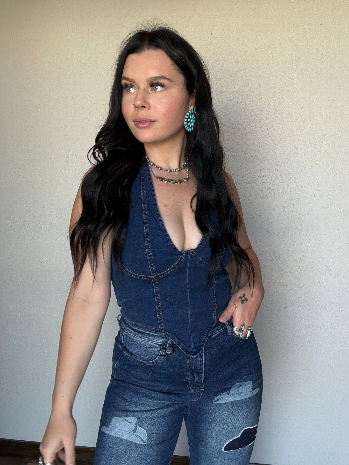 Dark Wash Denim Halter Top