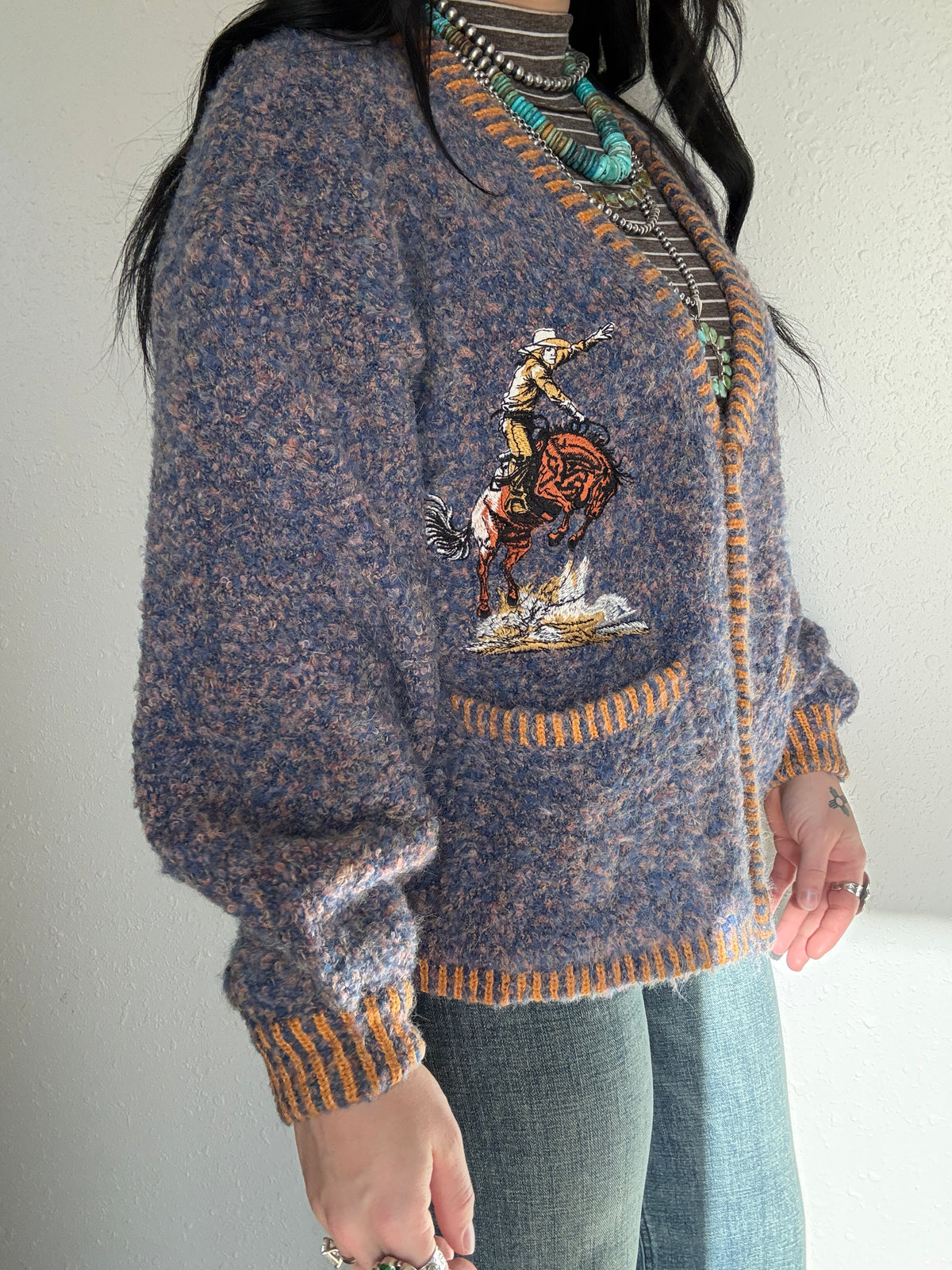 Cowboy Embroidered Fuzzy Knit