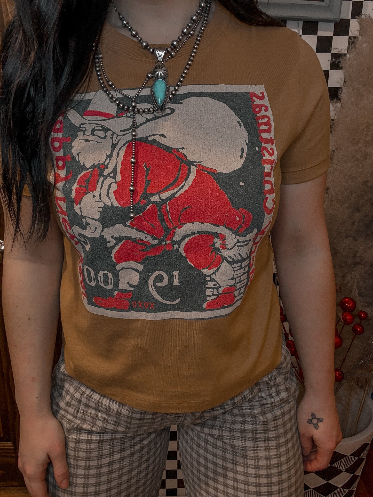 XOXO Art Wood Cut Santa Boxy Tee