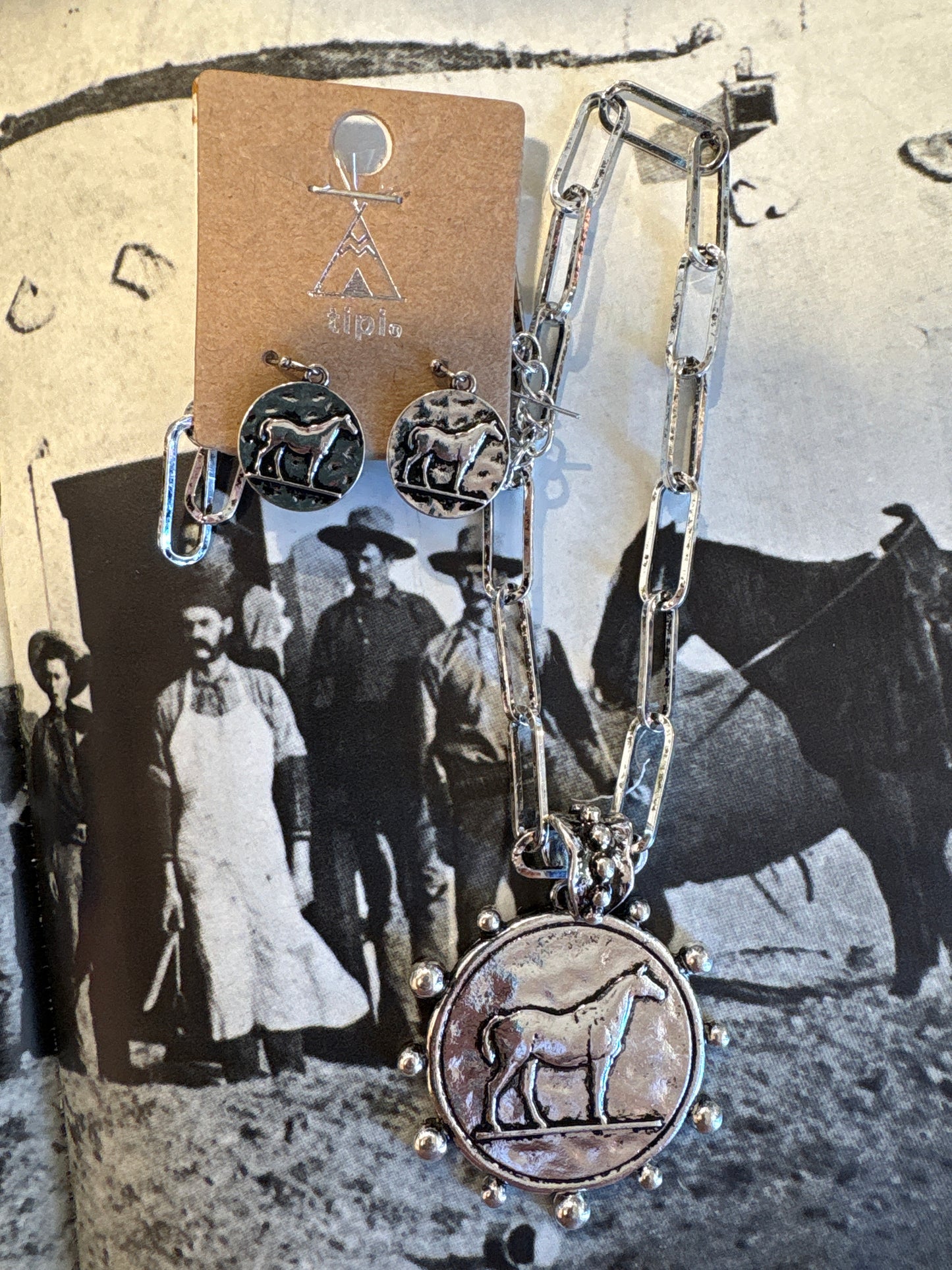 Western Horse Coin Necklace & Earrings