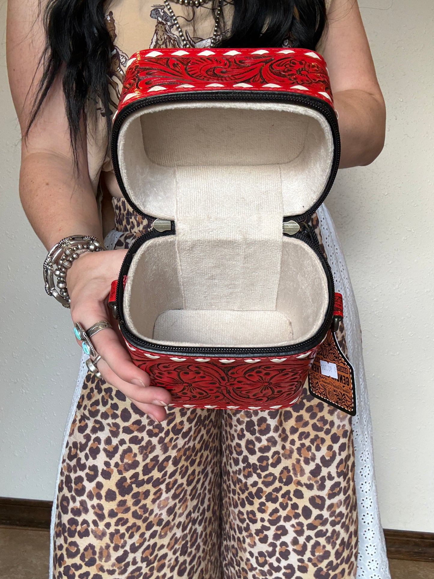 Tooled Leather Box Purse *Red