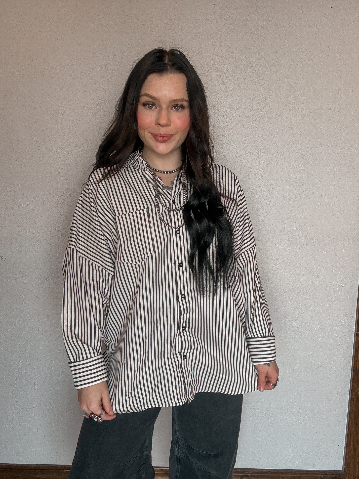 Oversized Striped Button Up