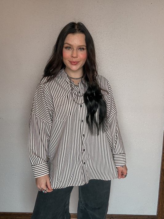 Oversized Striped Button Up
