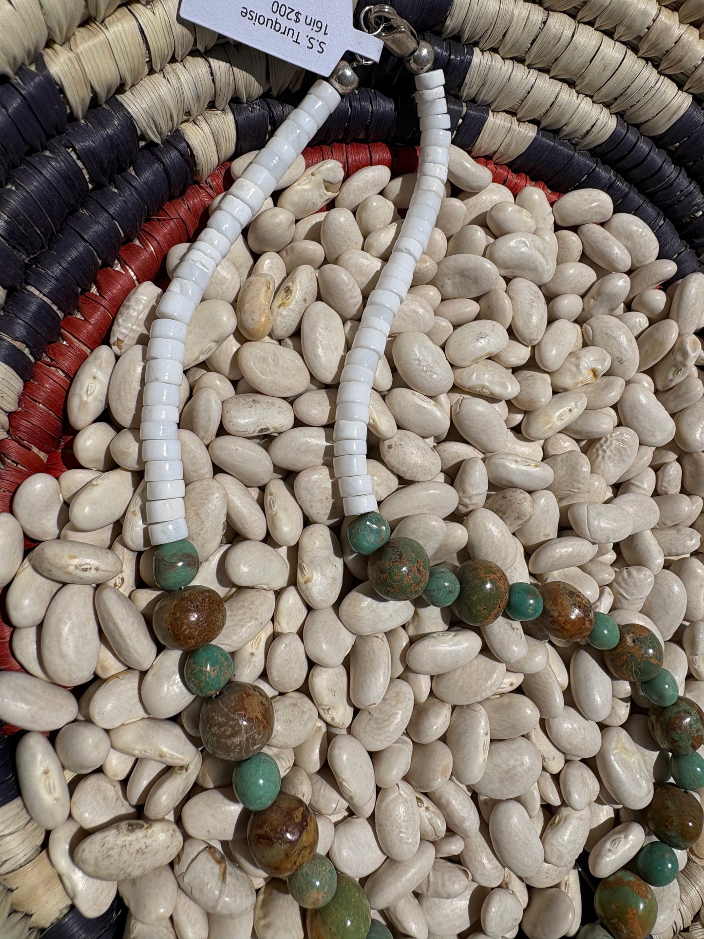 Kimberly Tom Navajo made Kingman Stone & White Shell Necklace
