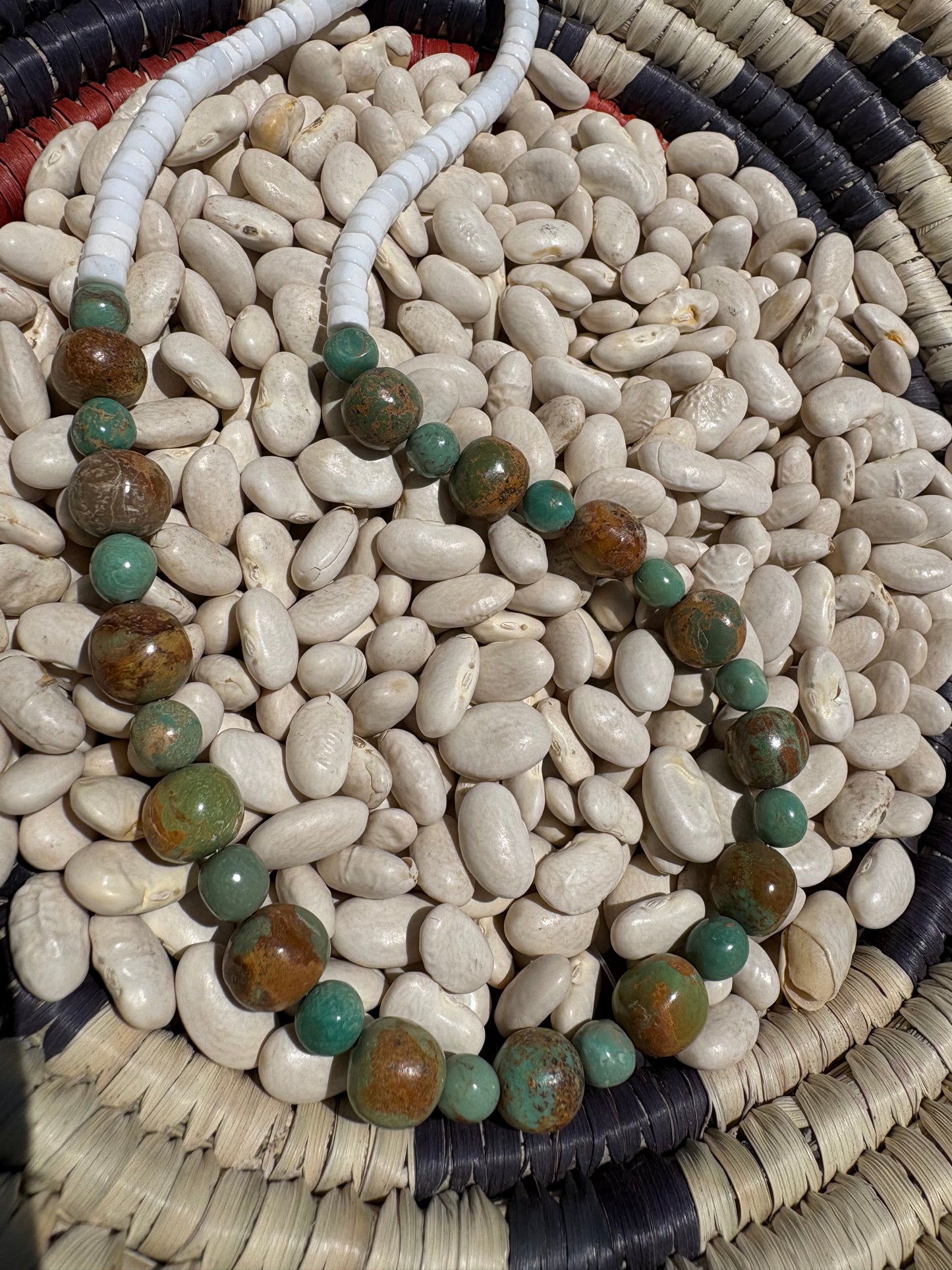 Kimberly Tom Navajo made Kingman Stone & White Shell Necklace