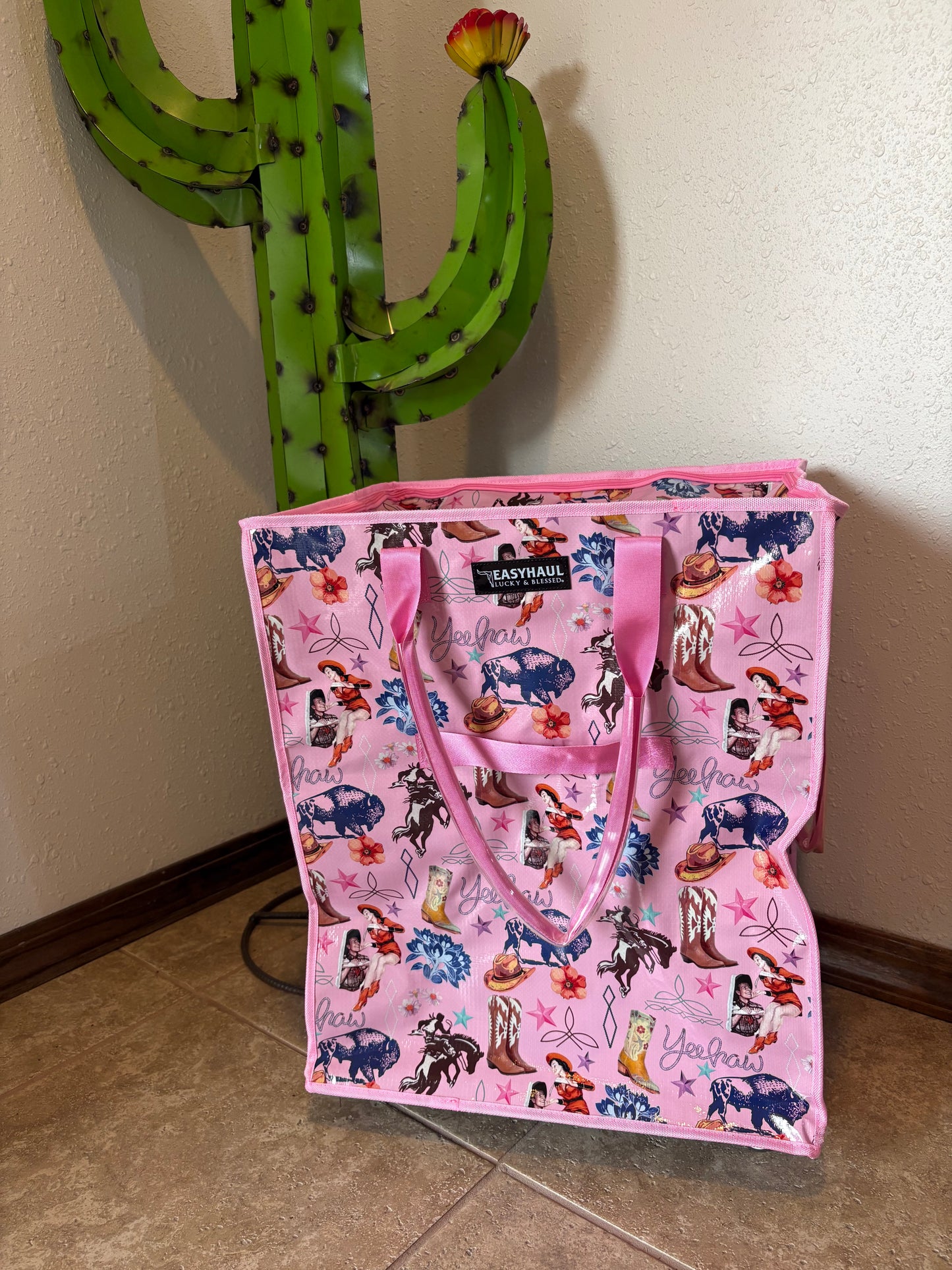 Large Pink Western Collage Rolling Bag