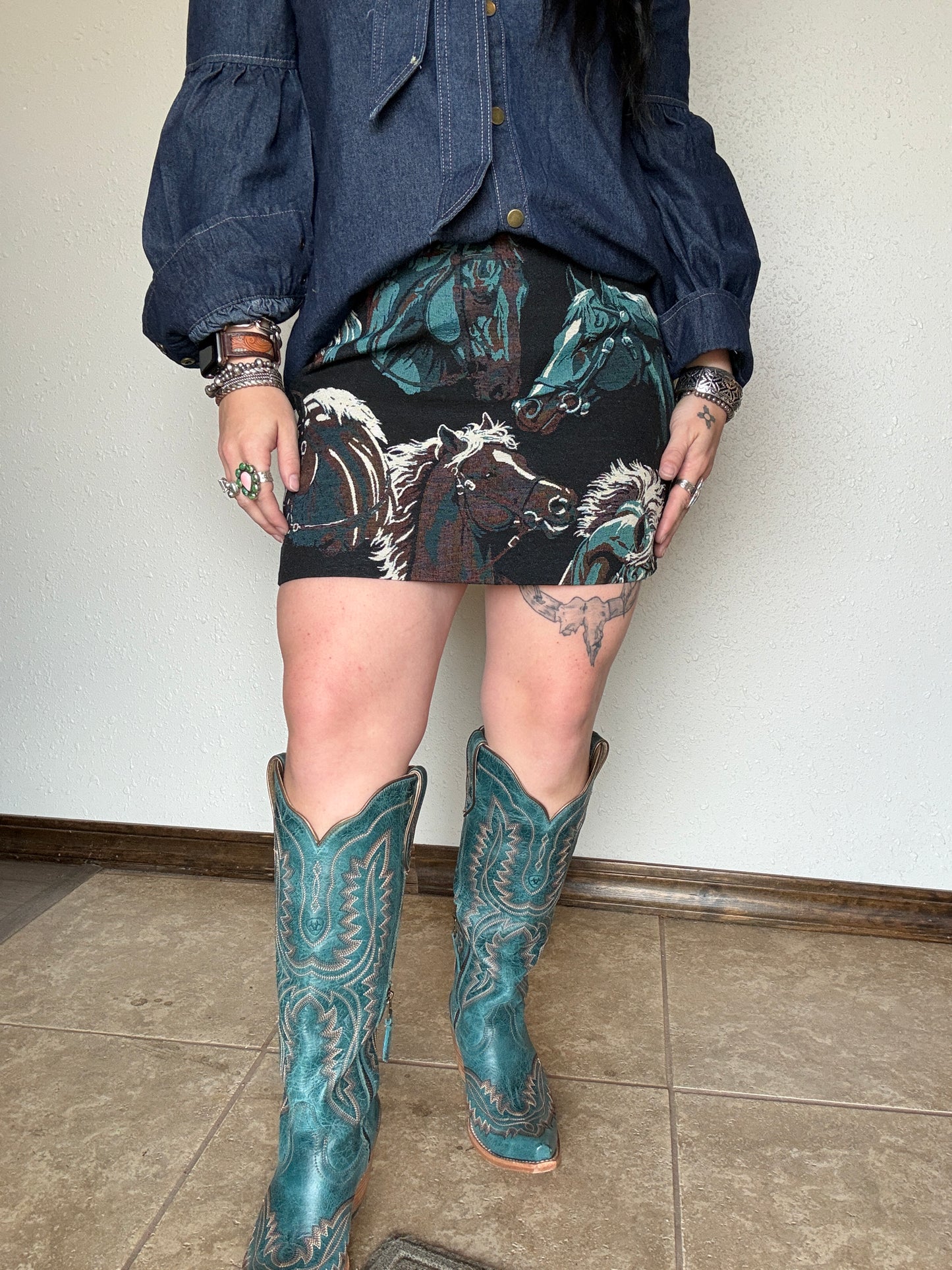 Jacquard Horse Mini Skirt