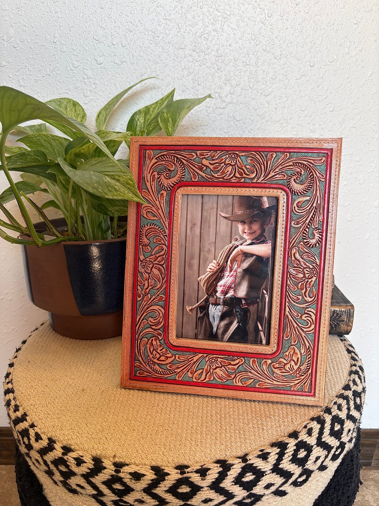 Magnolia Rise Hand-tooled Leather Photo Frame
