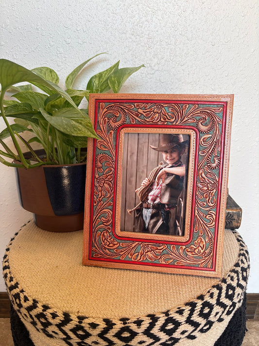 Magnolia Rise Hand-tooled Leather Photo Frame