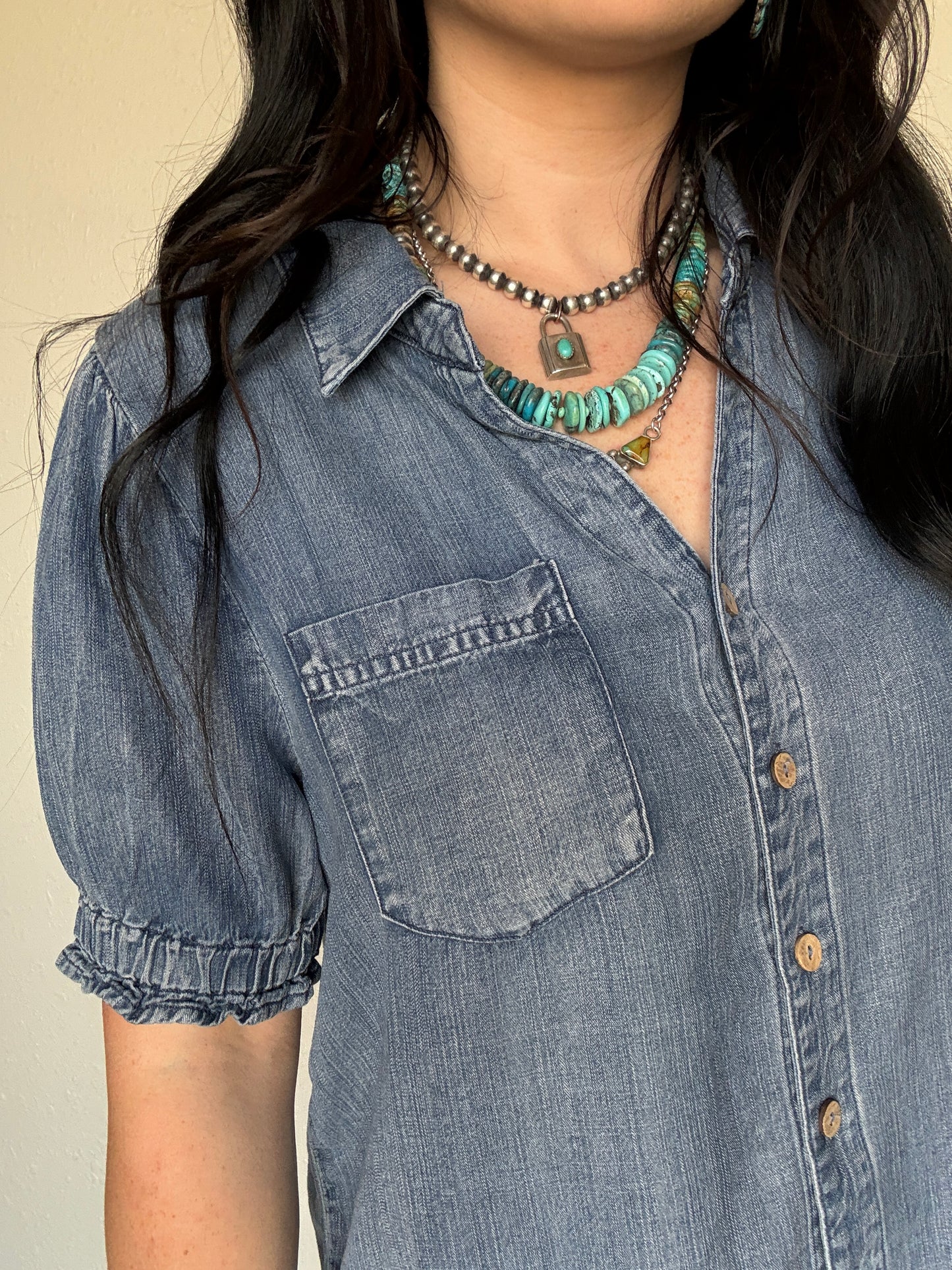 The Lucky Ruffled Denim Top