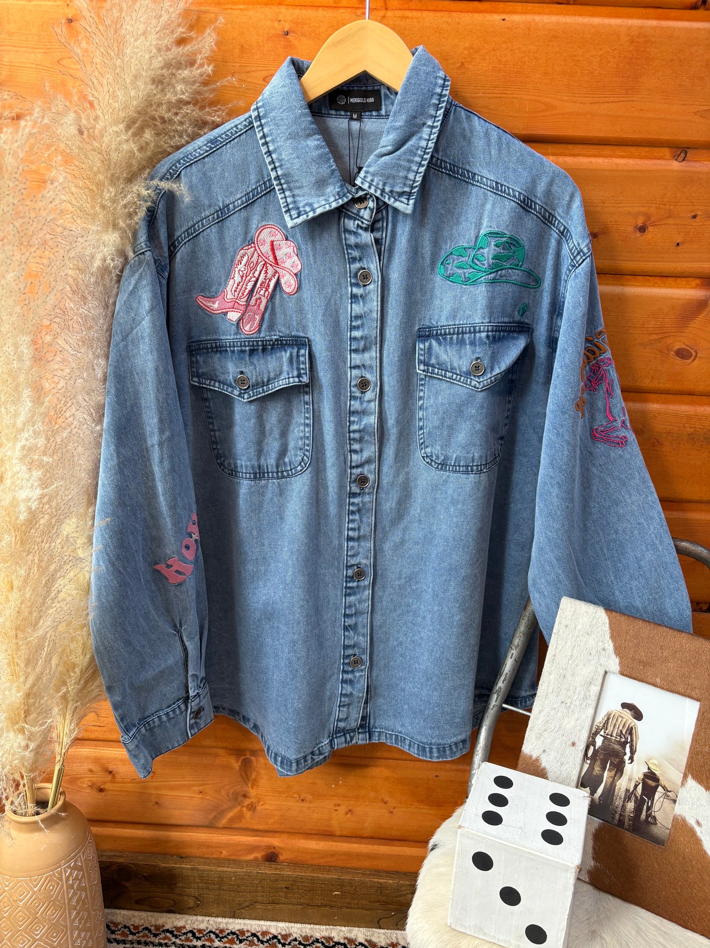 Embroidered Denim Button Up