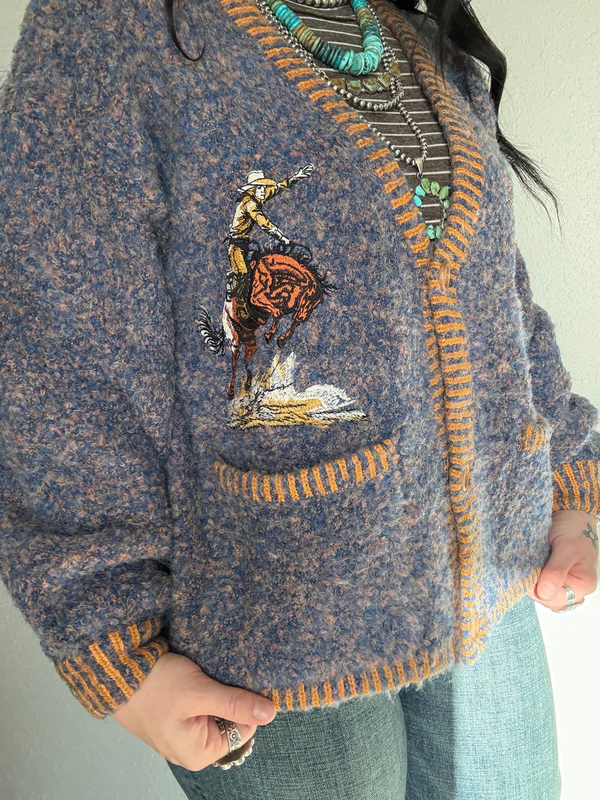 Cowboy Embroidered Fuzzy Knit