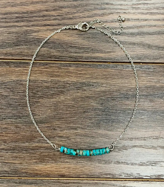 Faux turquoise bar chain necklace