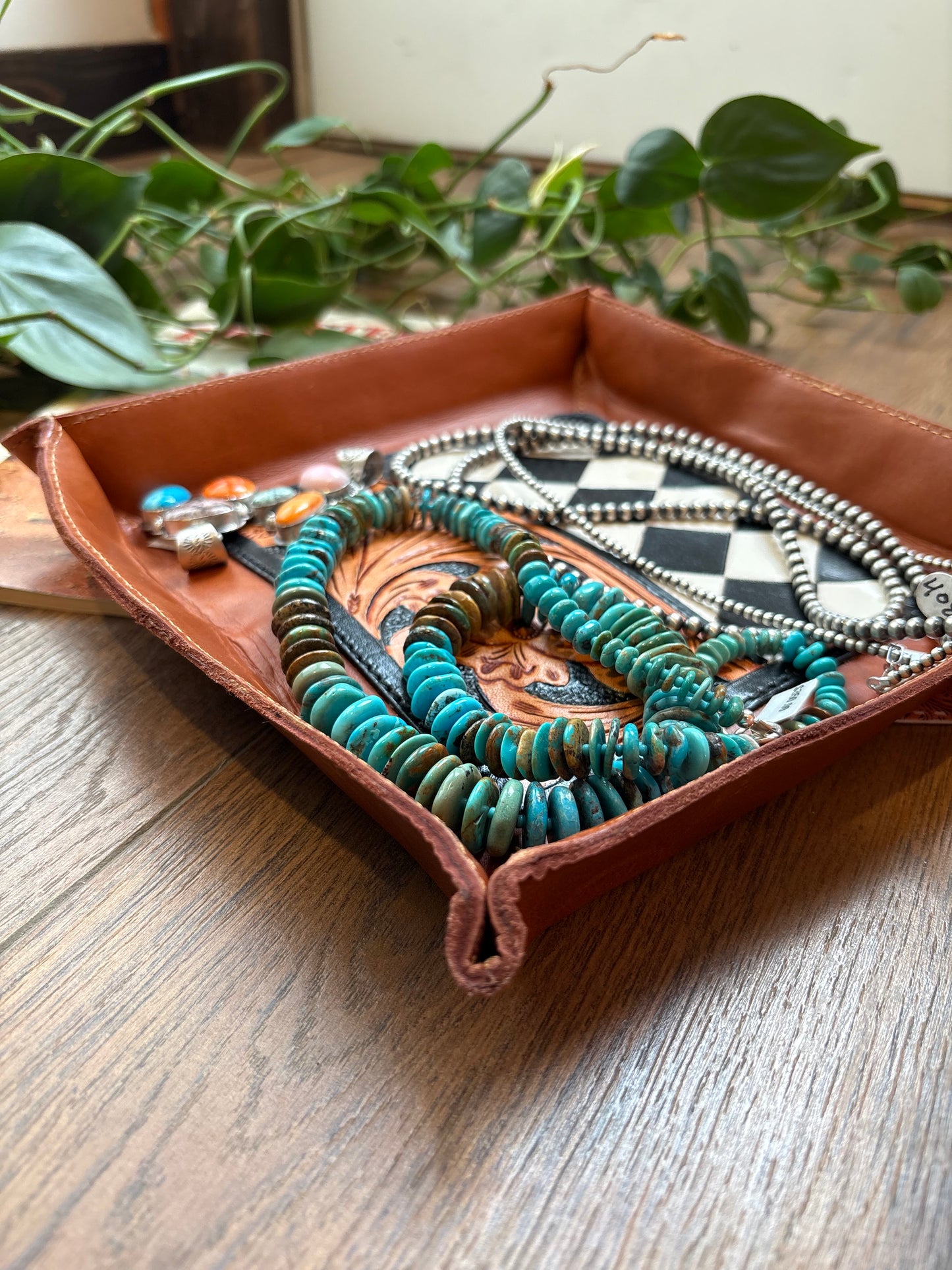 Checkered Leather Tray