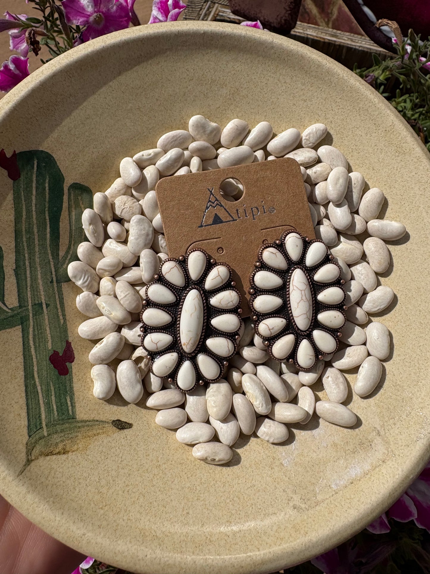 White Howlite & Copper Concho Studs