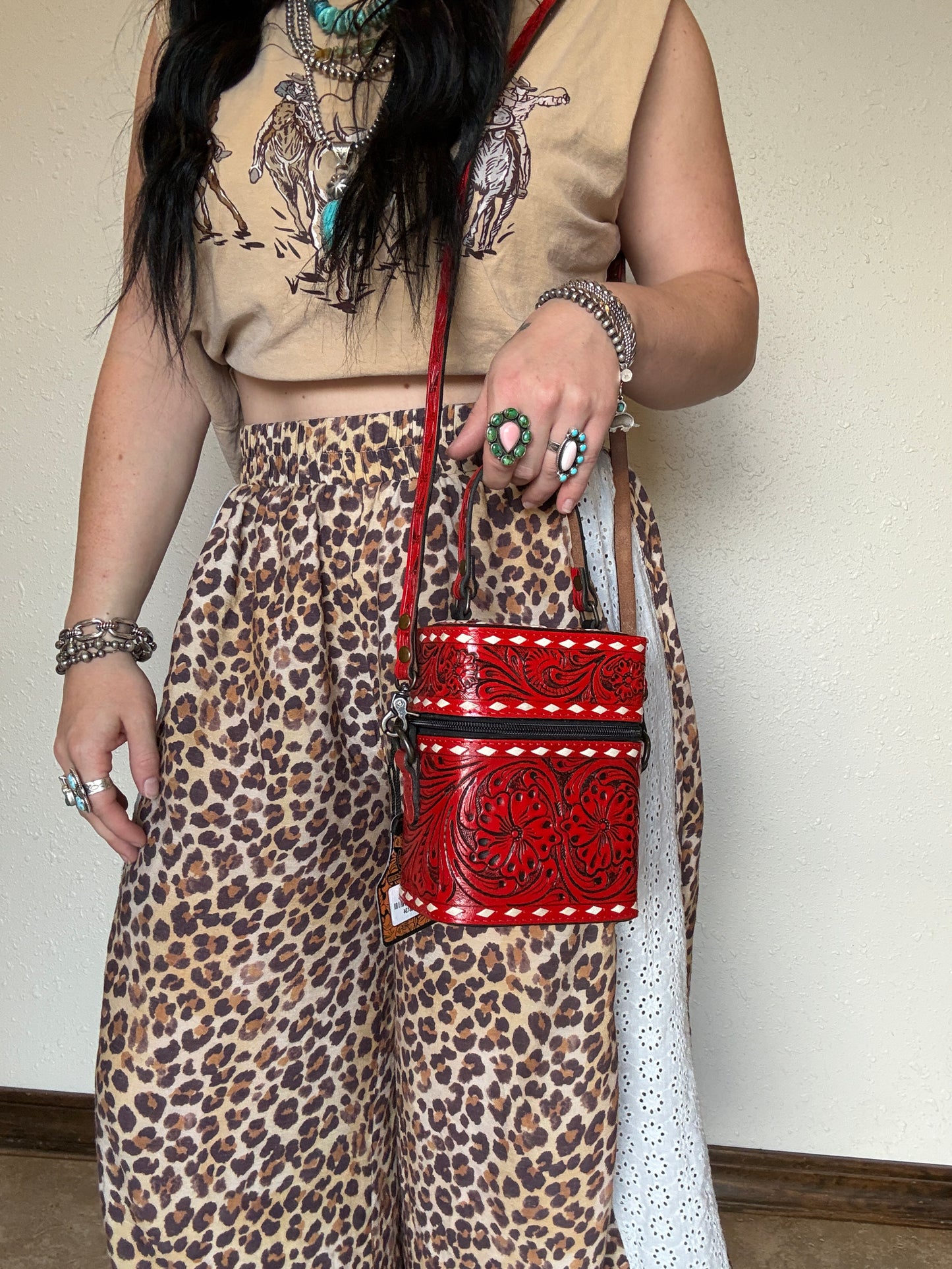 Tooled Leather Box Purse *Red
