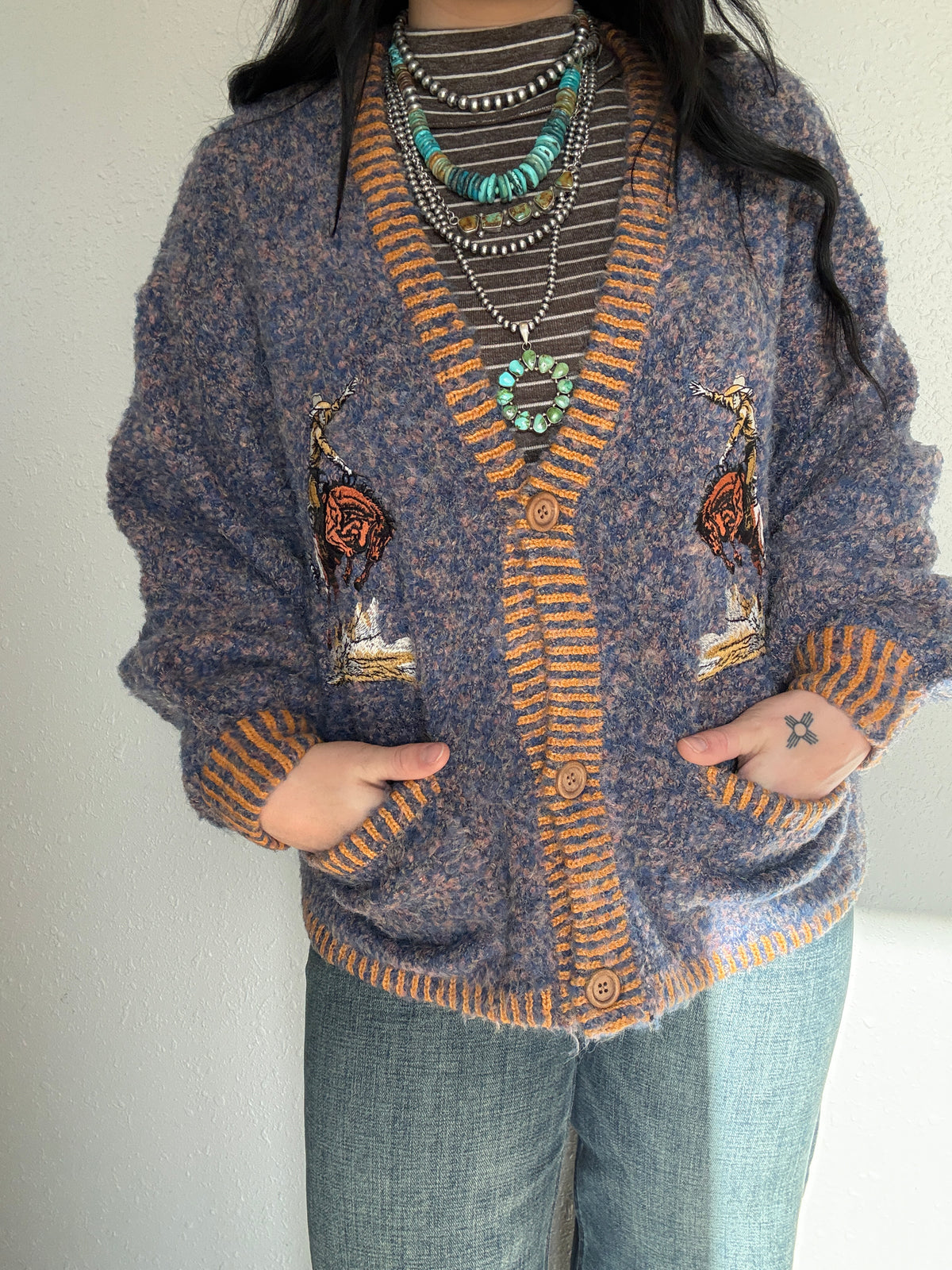 Cowboy Embroidered Fuzzy Knit