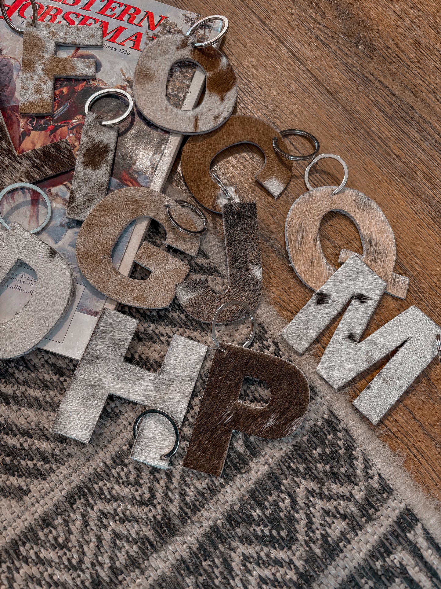 Large Cowhide Initial Keychain
