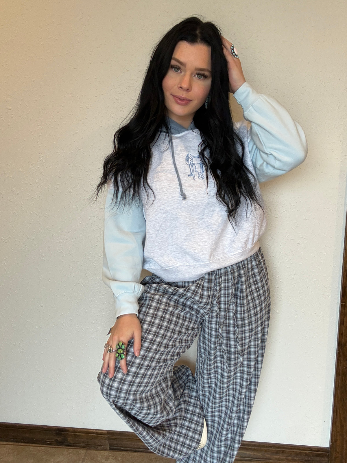 Tricolor Cropped Saddle Hoodie