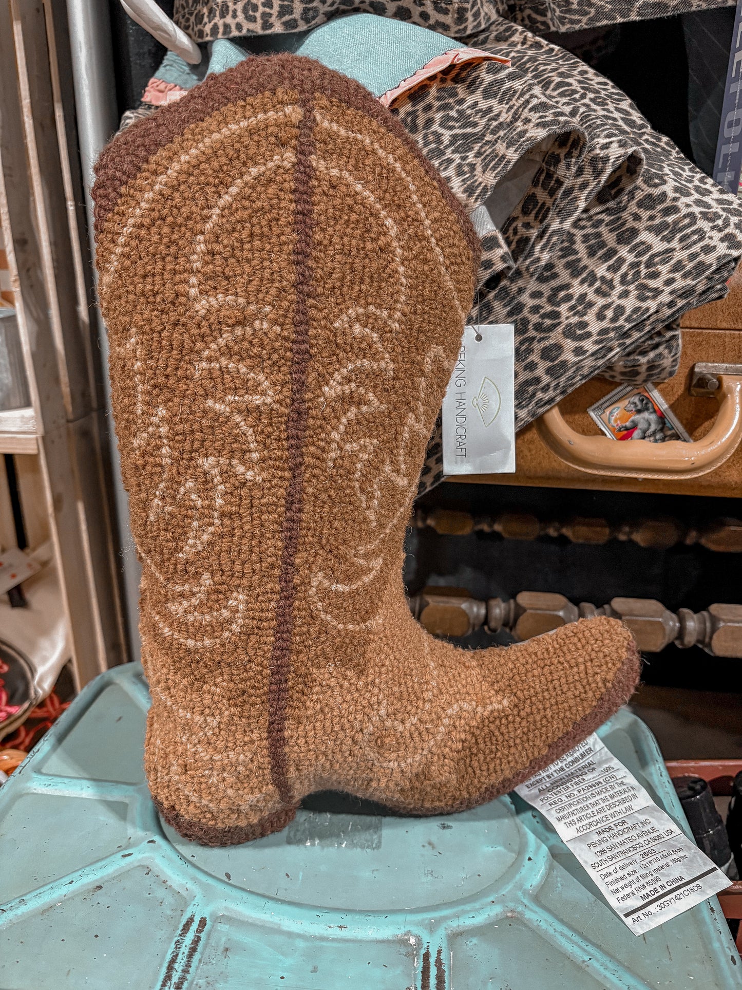 Brown Cowboy Boot Hook Pillow