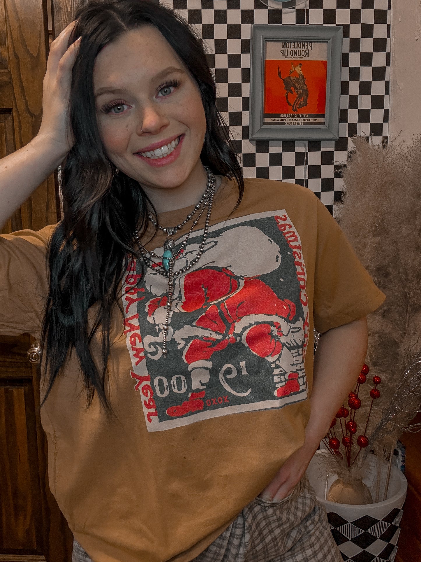 XOXO Art Wood Cut Santa Boxy Tee