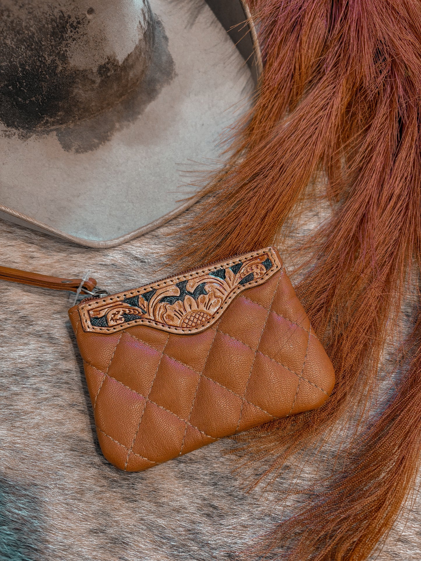 Light Brown Leather Puffer Coin Purse