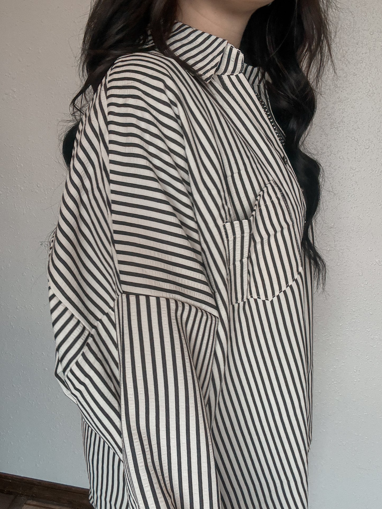 Oversized Striped Button Up