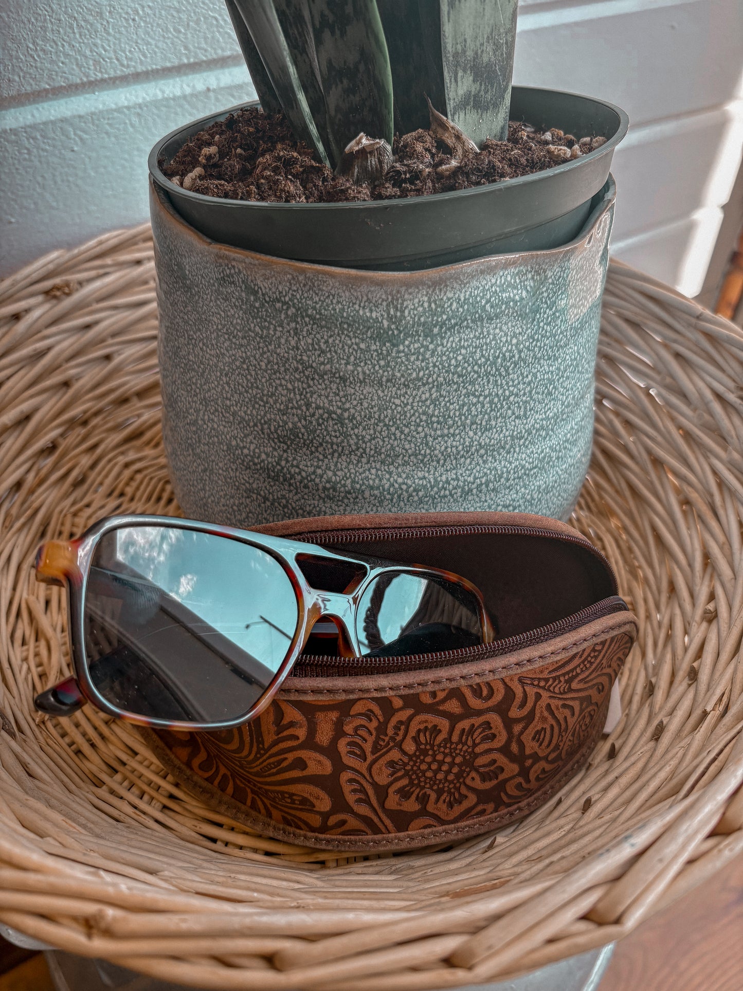 Silver Creek Embossed Leather Sunglass Case