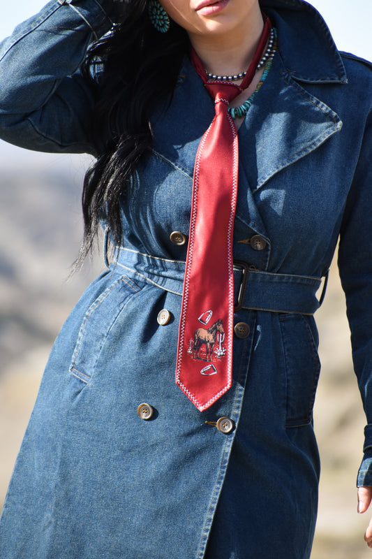Burgundy Horse Buckstitch Western Tie