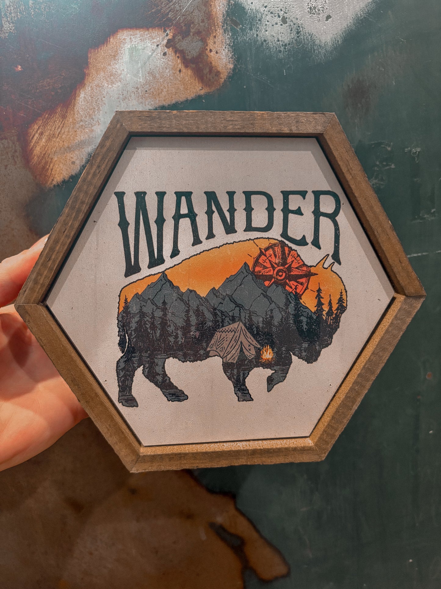 Wander Bison Wood Sign