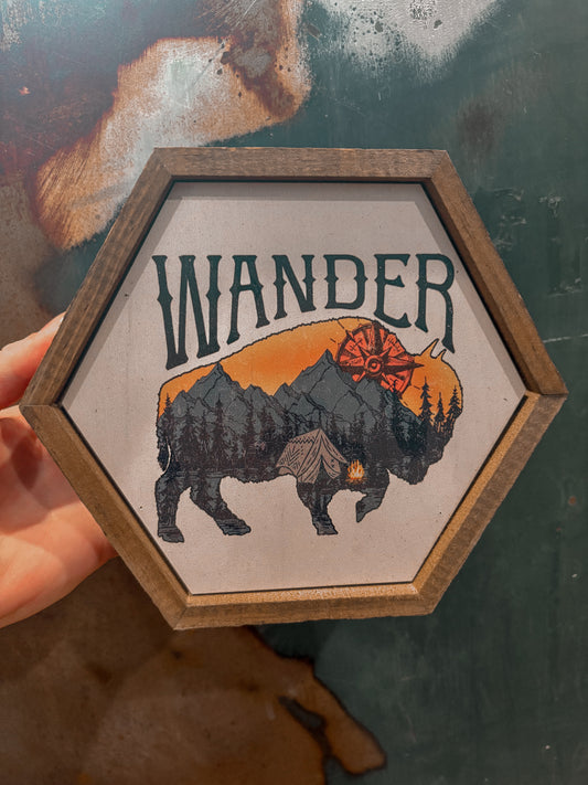 Wander Bison Wood Sign