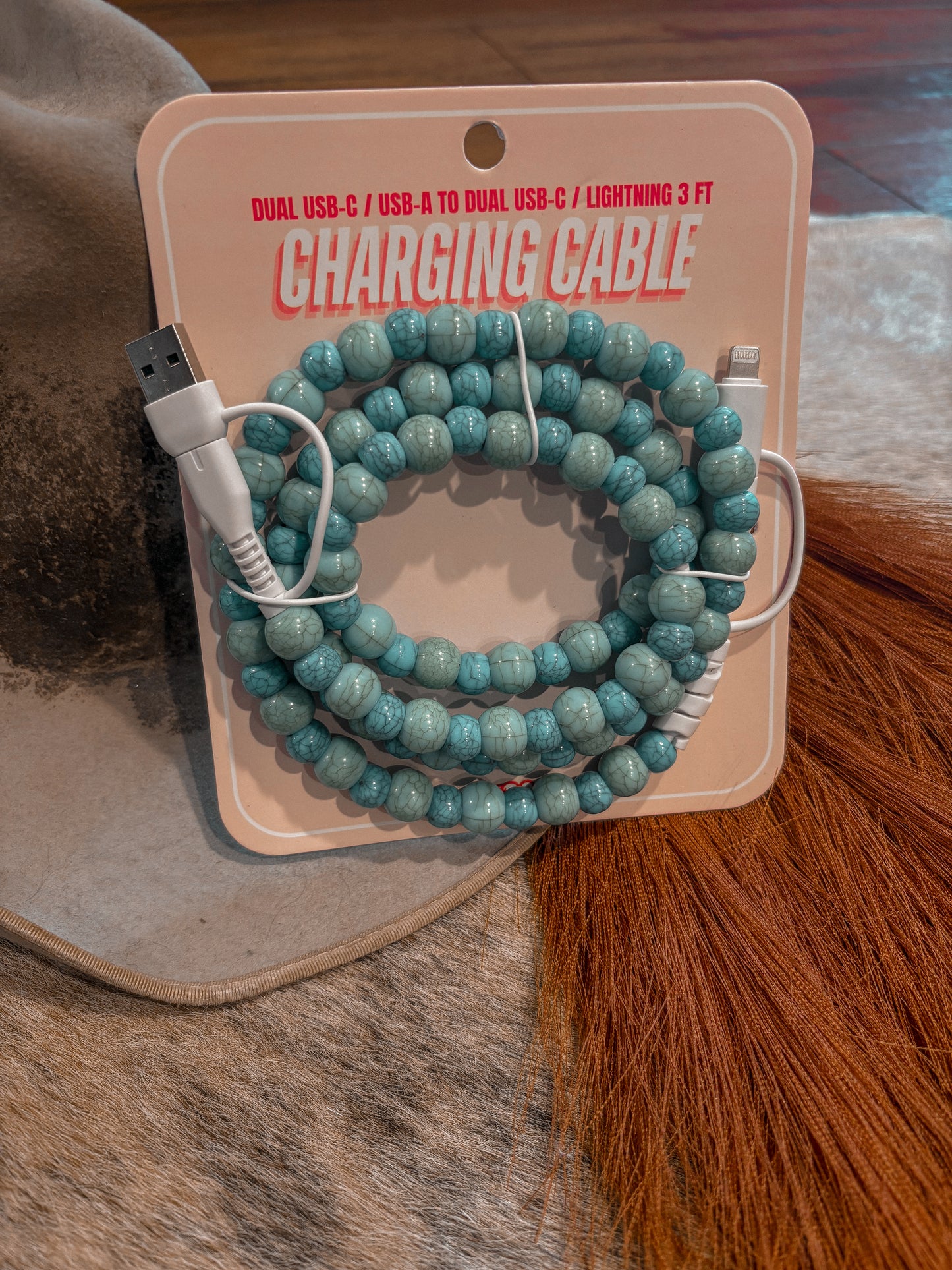 Dual Beaded Phone Charger *Mixed Turquoise