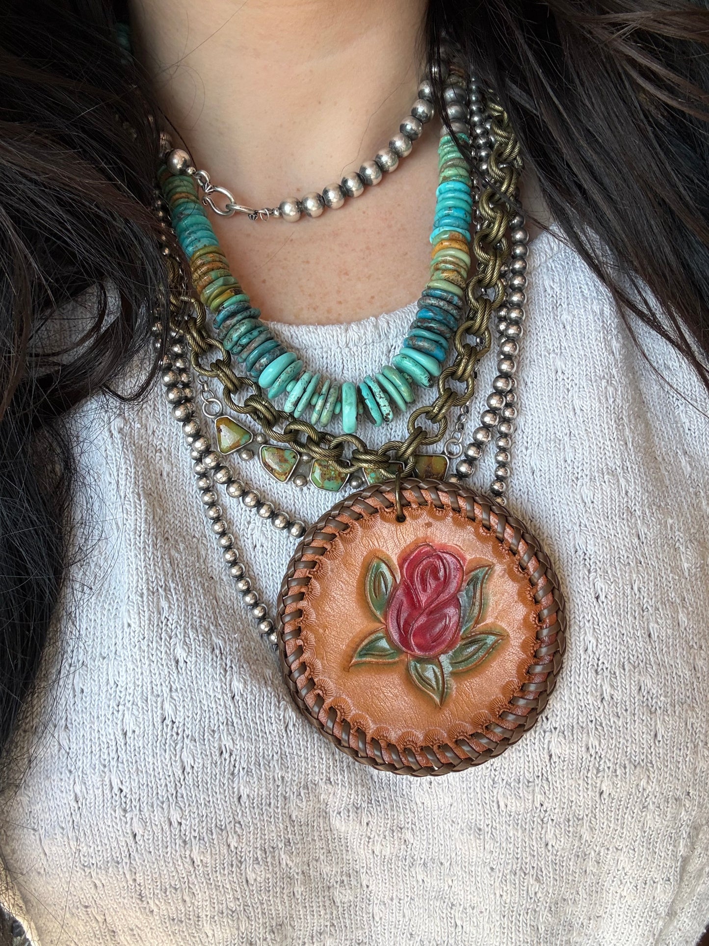 Handmade Leather Rose Necklace