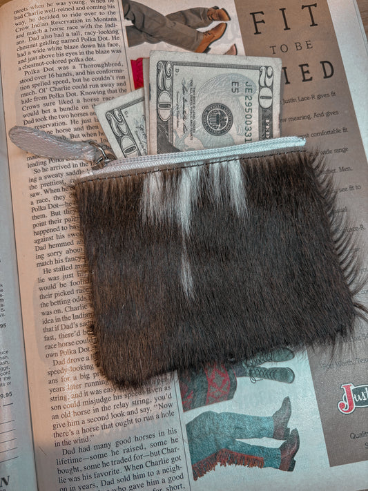 White Leather & Cowhide Money Pouch