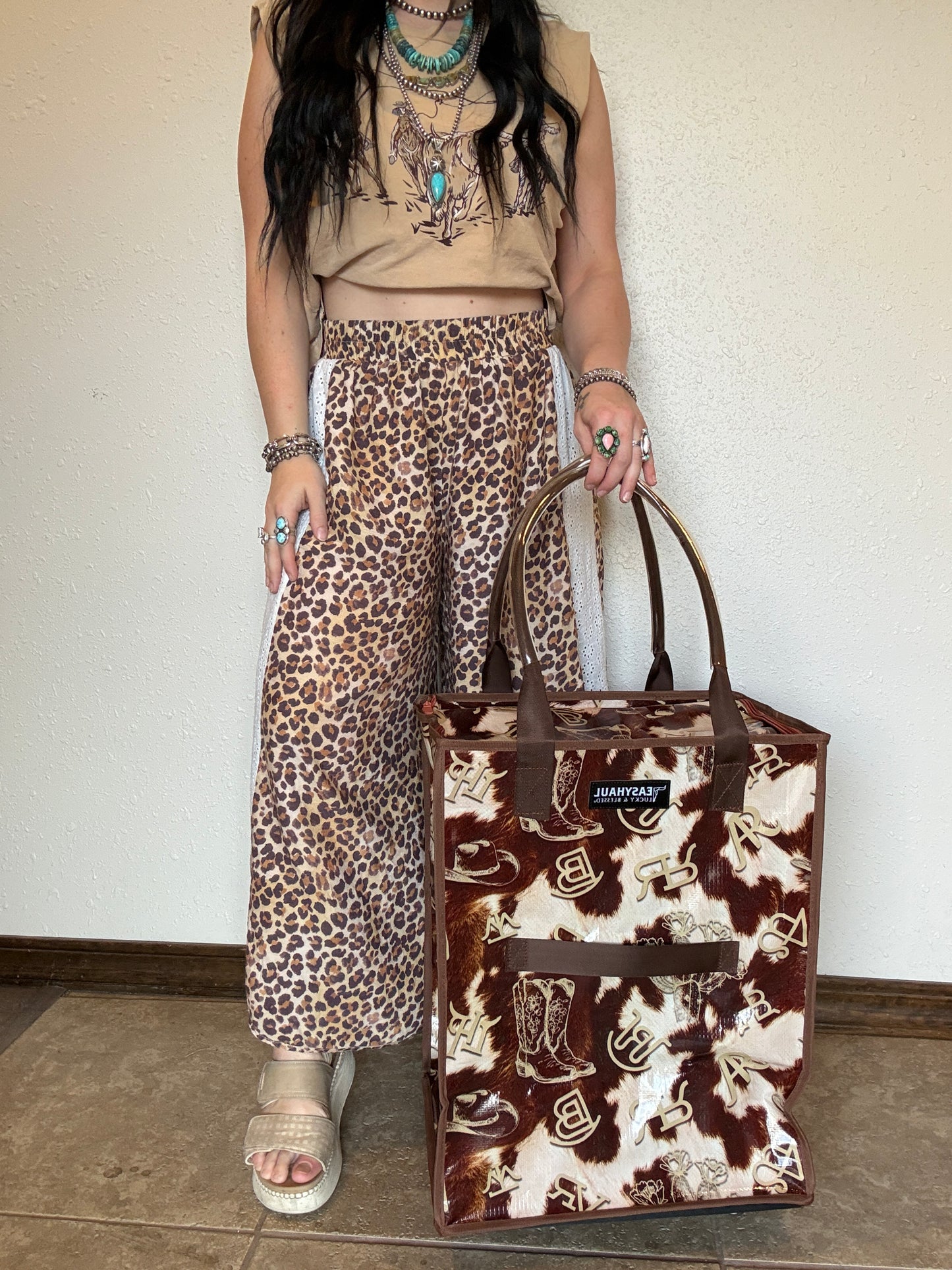 Medium Cowhide Print Rolling Bag