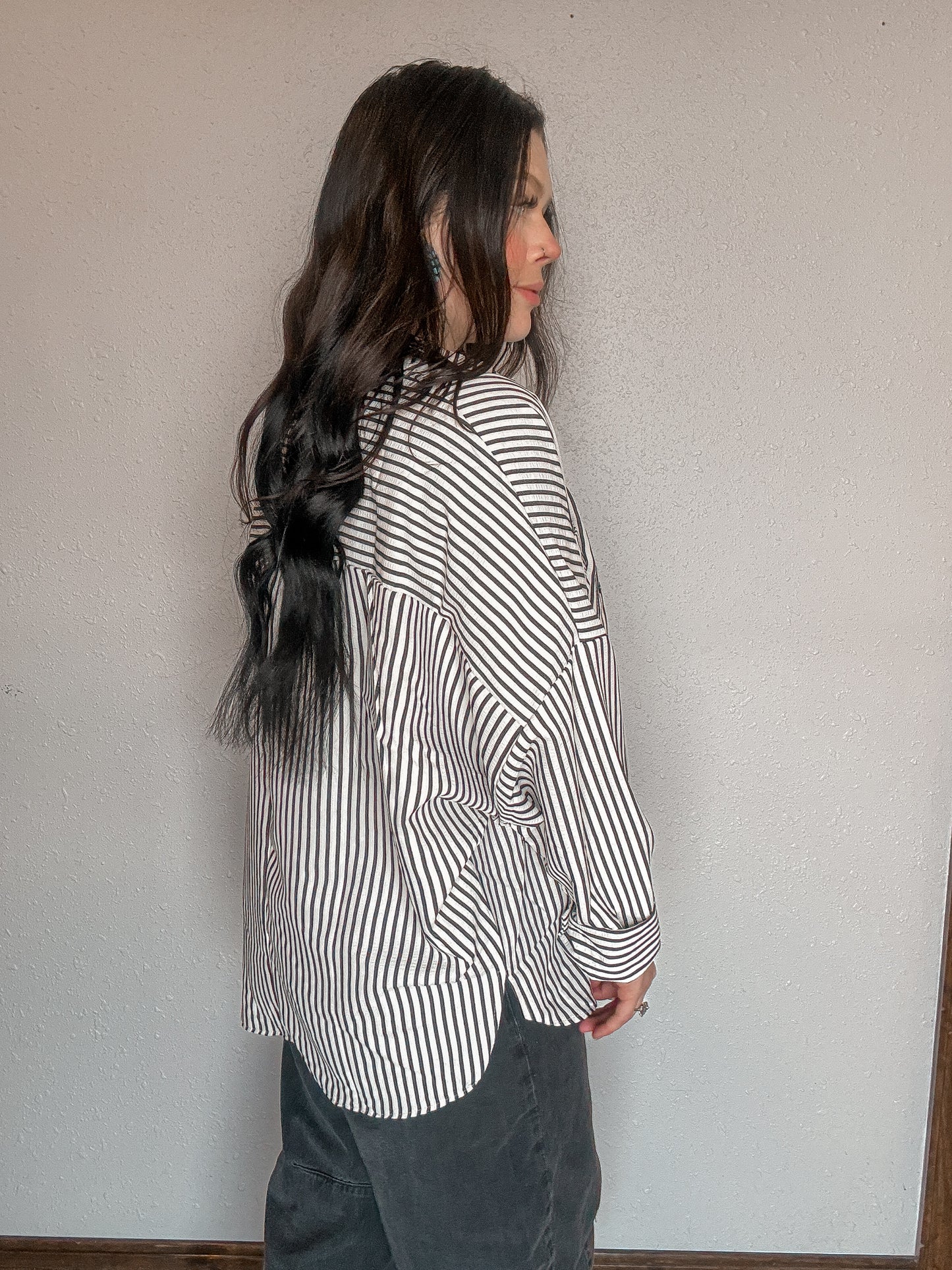 Oversized Striped Button Up
