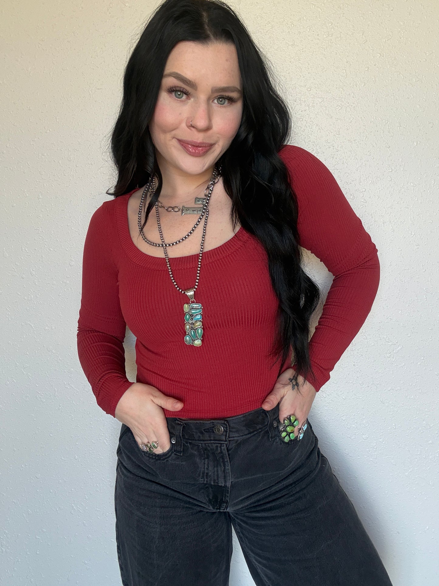 Ribbed Basic Long Sleeve *Red Pony