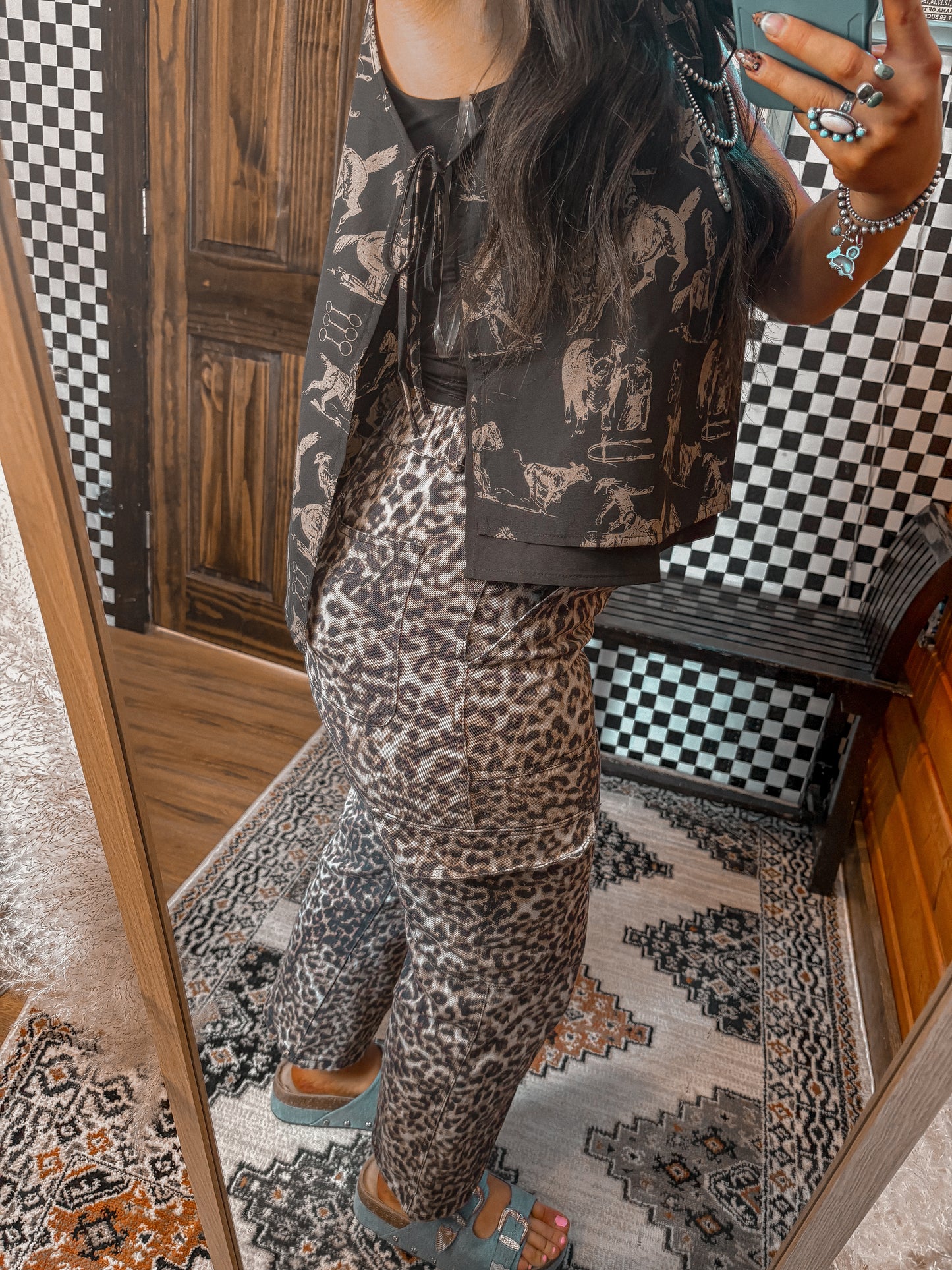 Leopard Cropped Cargo Pants