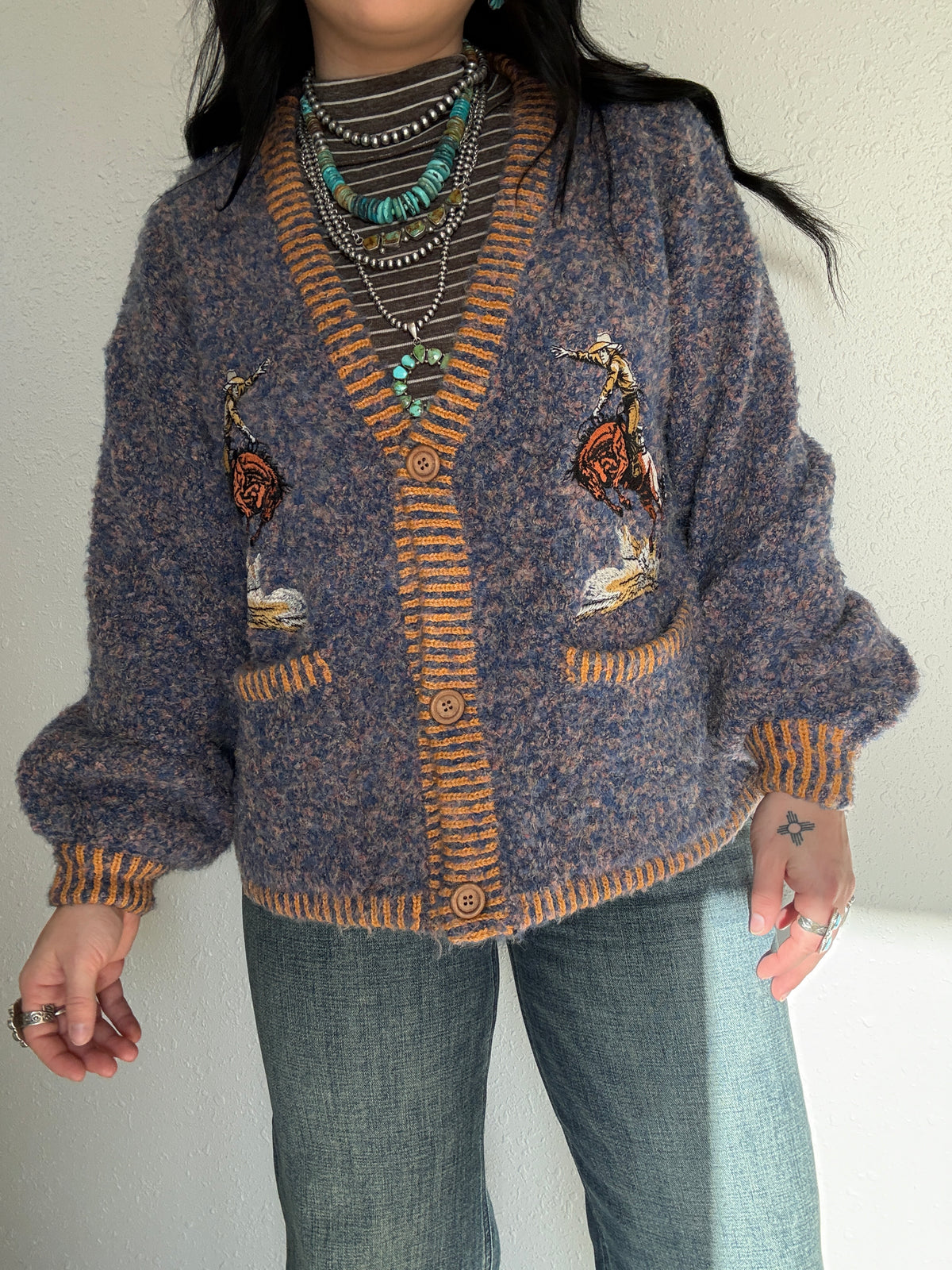 Cowboy Embroidered Fuzzy Knit