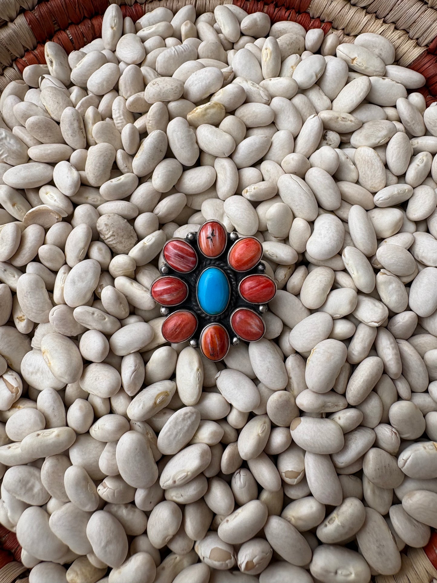 Adjustable Red Spiny & Turquoise Ring