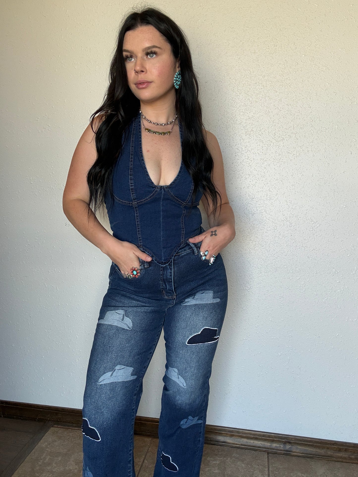 Dark Wash Denim Halter Top