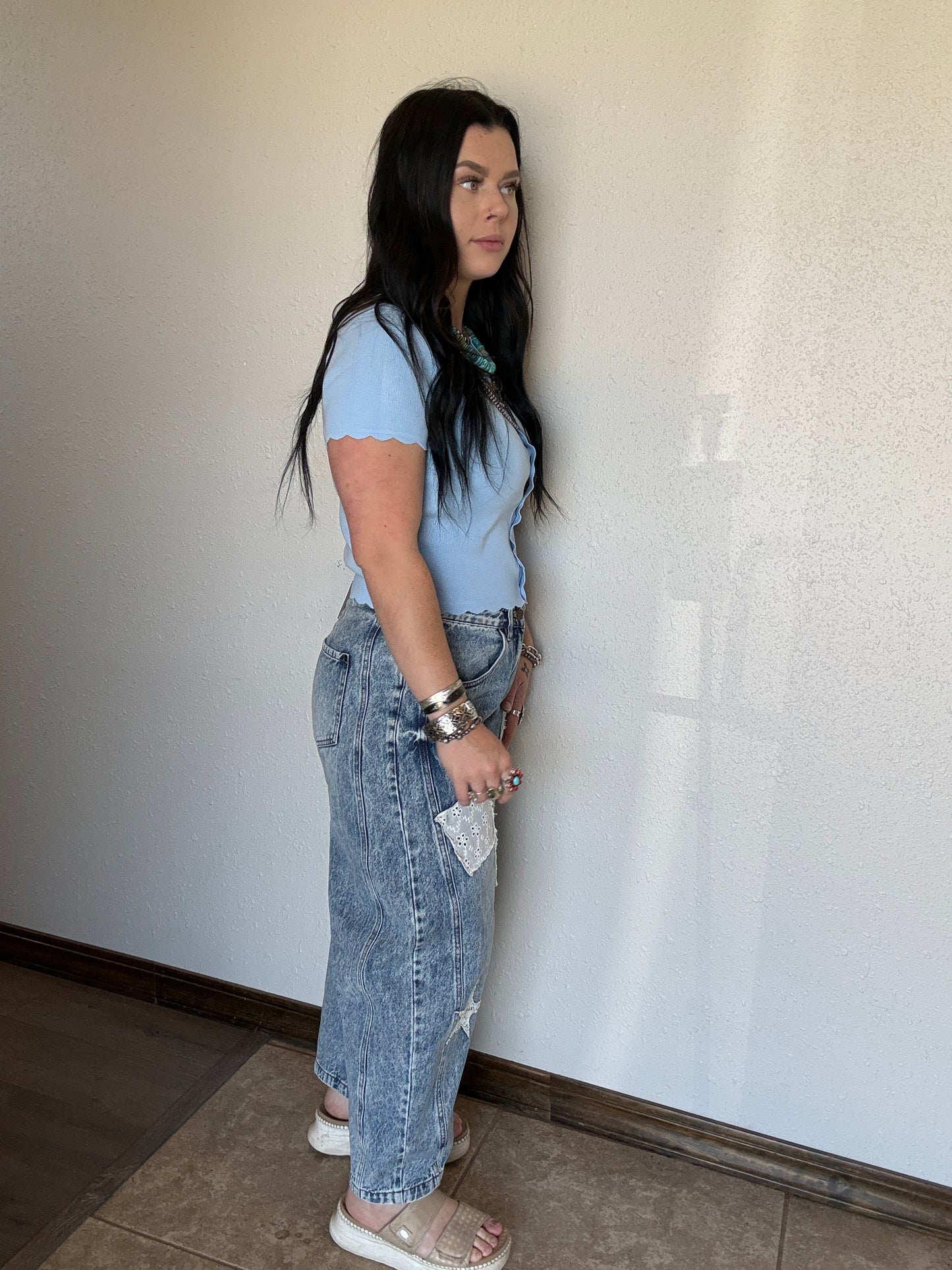 Patch Work Denim Barrel Jeans