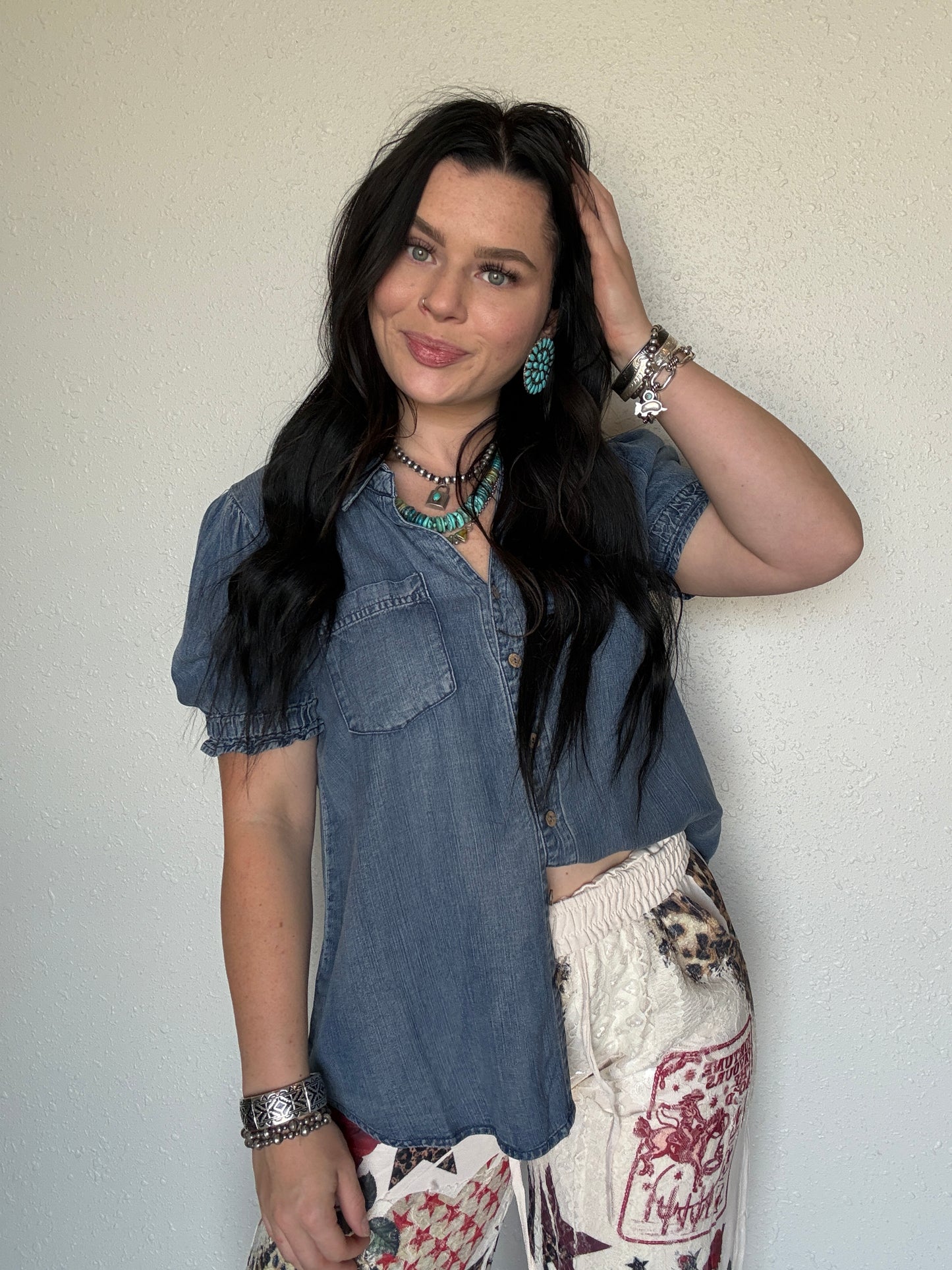 The Lucky Ruffled Denim Top