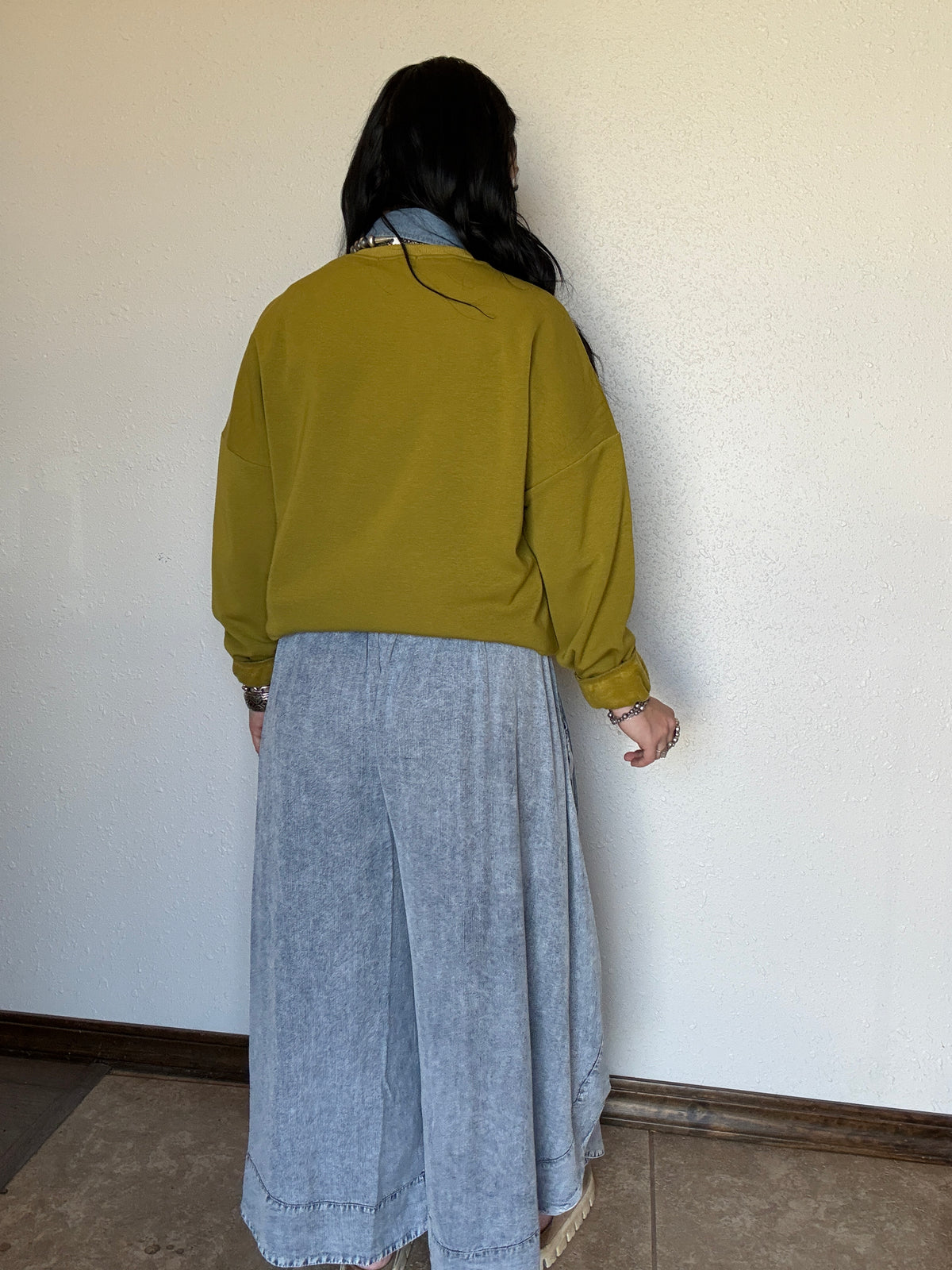 Fall Bloom Denim Flowy Pant