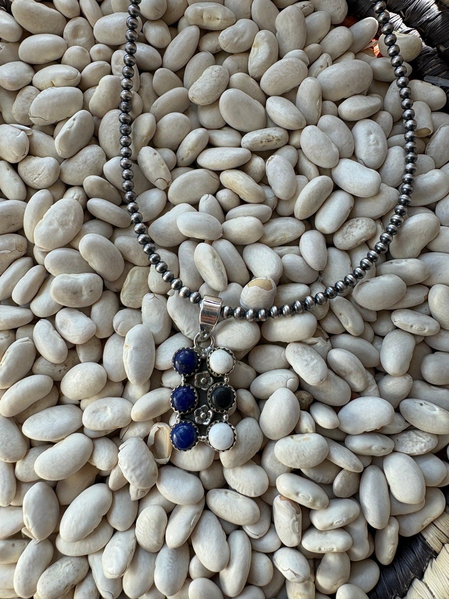 White Buffalo & Lapis Pendant A