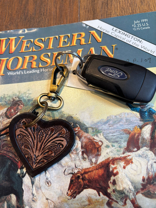 Carved Heart Western Key Fob